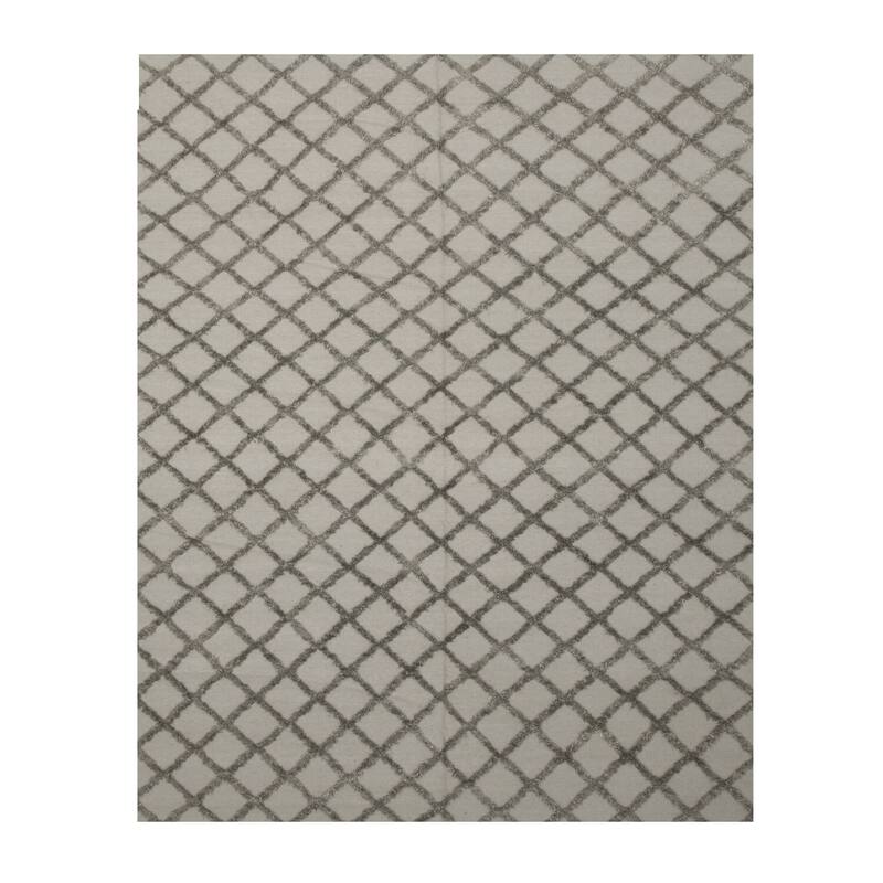 Gray Handwoven Wool & Viscose Transitional Marrakesh Trellis Rug, 10' x 14', Luxurious Soft Rug - L