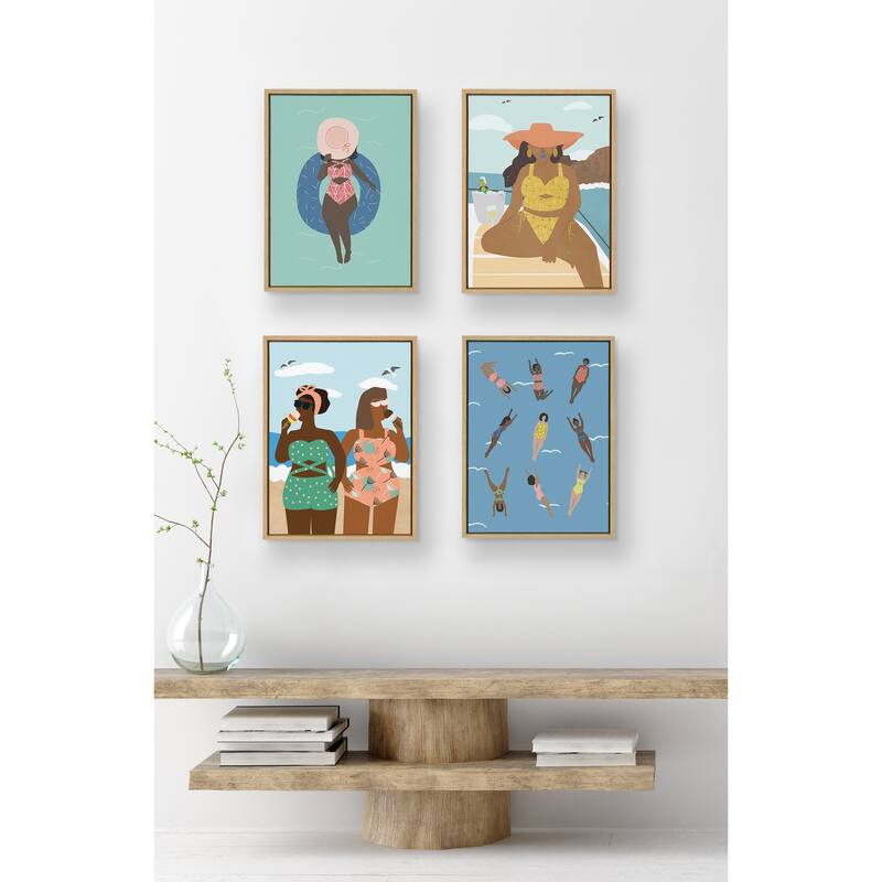 Kate and Laurel Sylvie Swimmers Framed Canvas by Queenbe Monyei