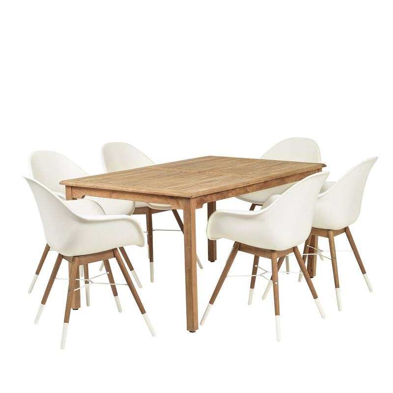 7-Piece Brown and White Charlotte Rectangular Patio Dining Set 59"