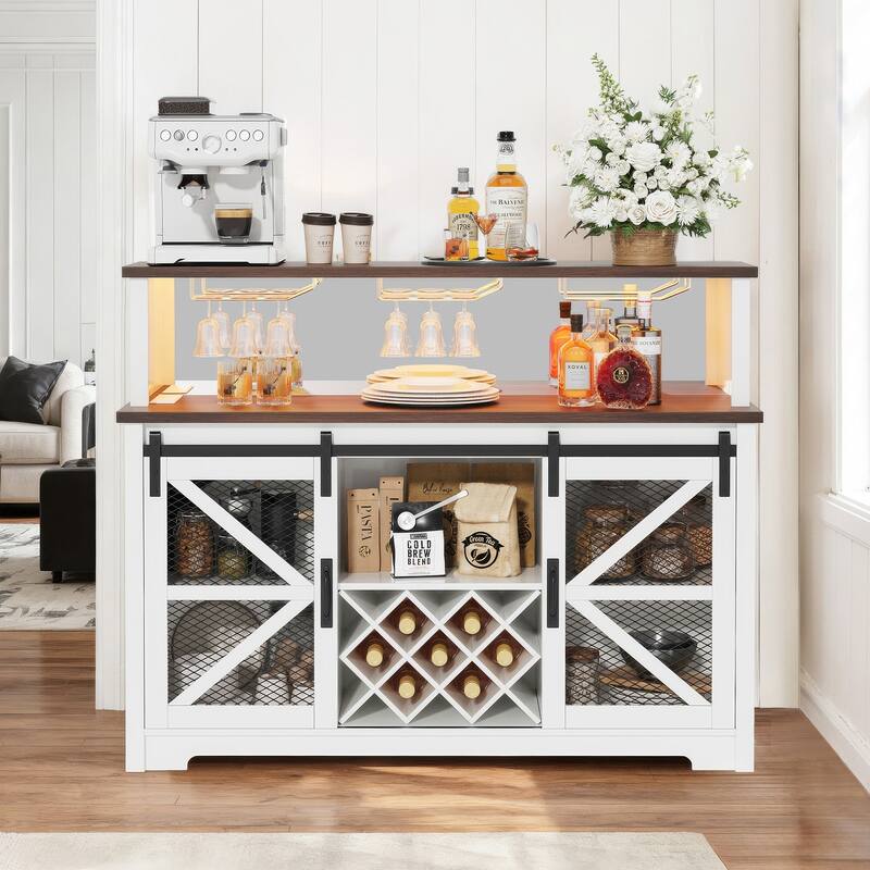 55" Kitchen Storage Buffet Cabinet Sliding Barn Door Pantry for Dining Room