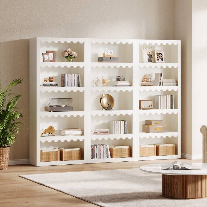 5-Tier White Bookcase, Wooden Tall Bookshelf for Living Room