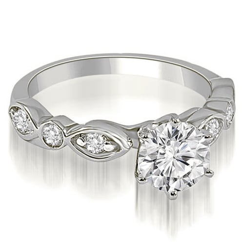 0.80 cttw. 14K White Gold Antique Style Round Cut Diamond Engagement Ring