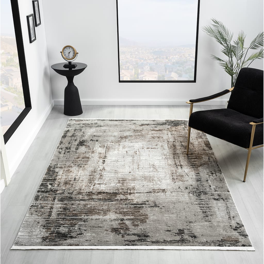 Obsession Collection Light Grey Abstract Area Rug