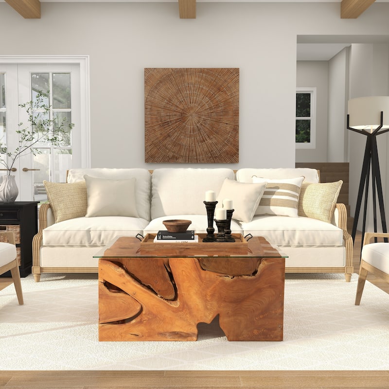 Benzara Brown/Clear Teak/Glass 43-inch x 18-inch Coffee Table