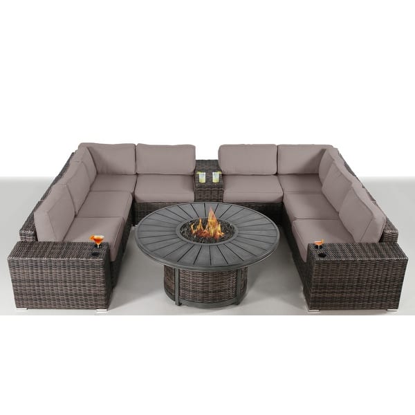 LSI 12 Piece Rattan Sectional Seating Group with Cushions Bed Bath