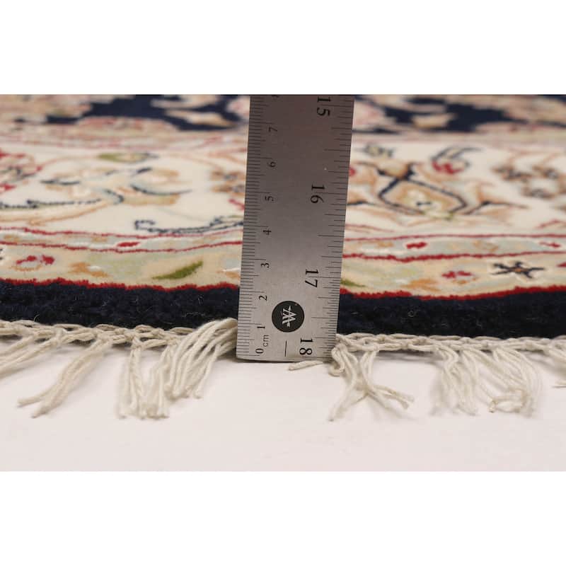 ECARPETGALLERY Hand-knotted Nain Dark Navy Silk, Wool Rug - 5'11 x 5'11