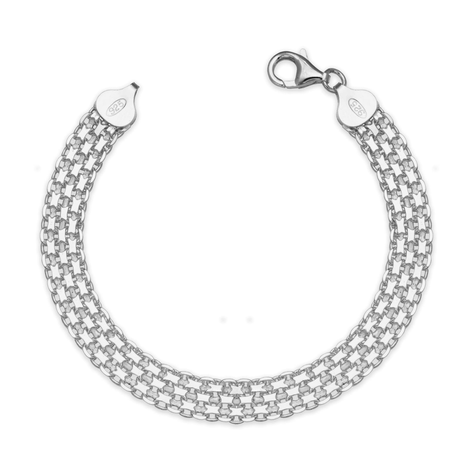 Curata 925 Sterling Silver Italian Unisex 8mm Bismark Chain Bracelet - White
