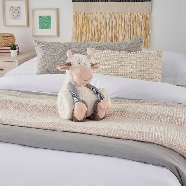 slide 2 of 3, Mina Victory Plush Lines Cow Plush W/Blanket 7" x 17" Ivory Indoor - 7" x 17" Ivory - 7" x 17"