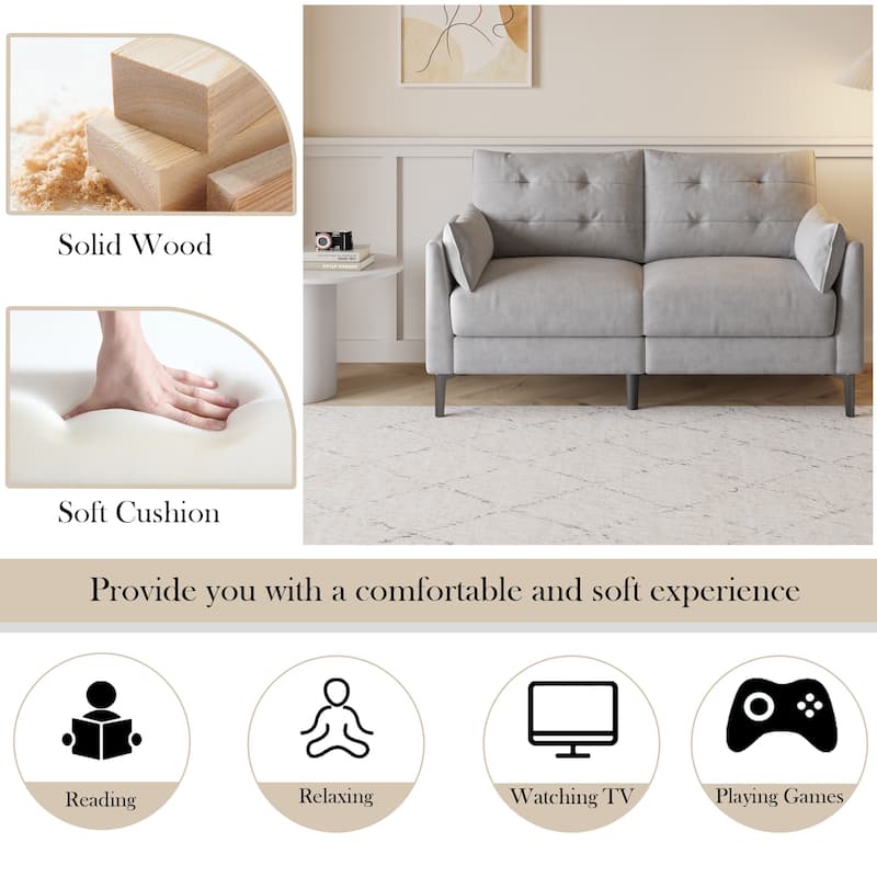 57.5 "cotton-linen light grey double sofa Metal feet Plastic feet Thick cushion with two armrests