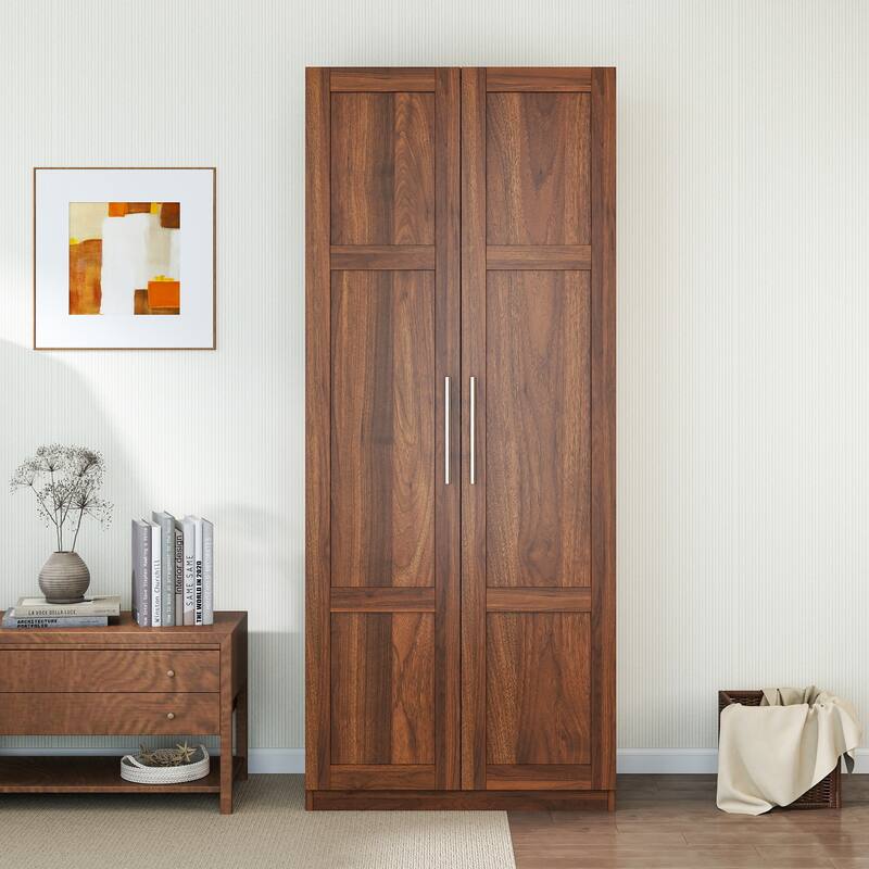 Roomfitters Tall Kitchen Pantry Cabinet with 2 Doors and Adjustable Shelves, Freestanding Storage Cupboard, Walnut