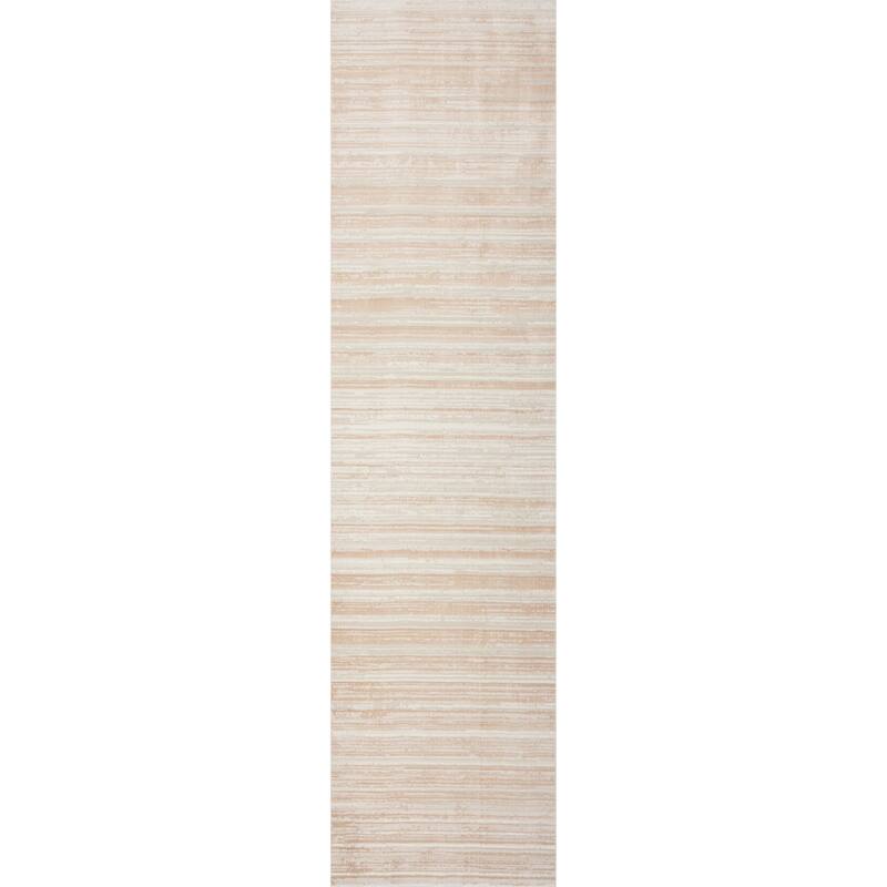 Sevita Cream/Beige Striped Contemporary Area Rug - 2'2" x 7'7"