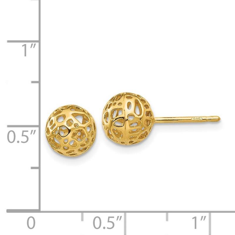 Curata 14k Yellow Gold Polished Medium Ball Post Earrings - 7.5x7.5mm