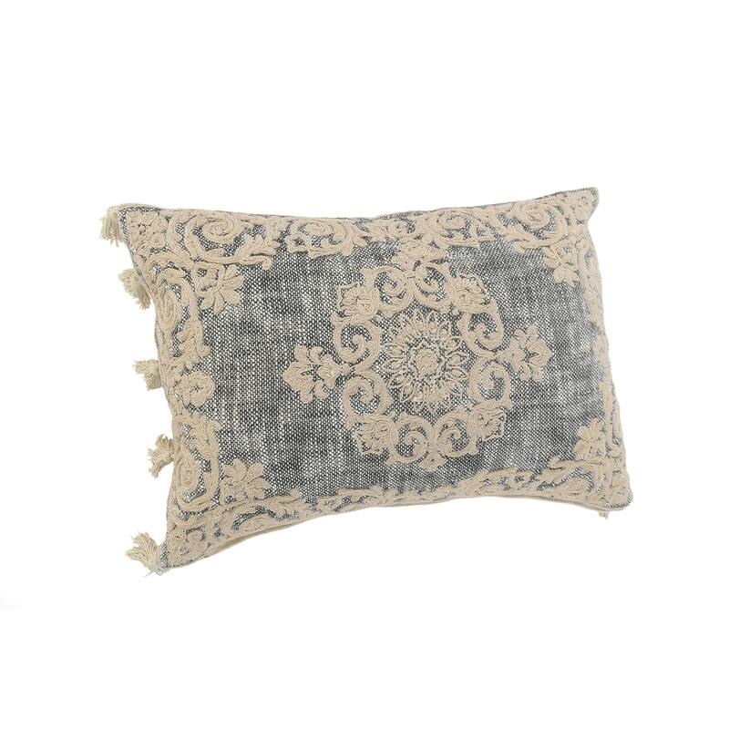 HomeRoots 14" X 20" Gray And Ivory 100% Cotton Abstract Zippered Pillow
