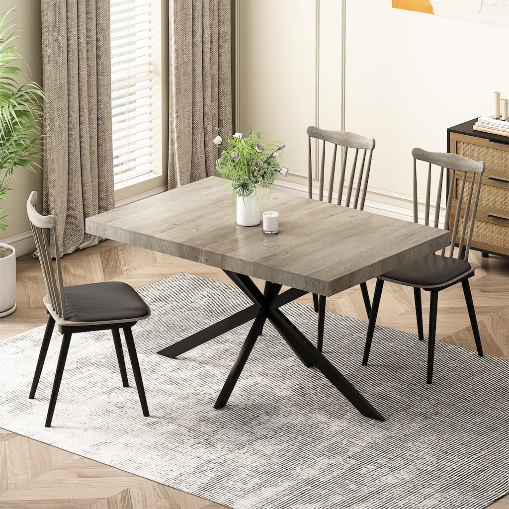 Retro Rectangular Extendable Dining Table with Storage Box