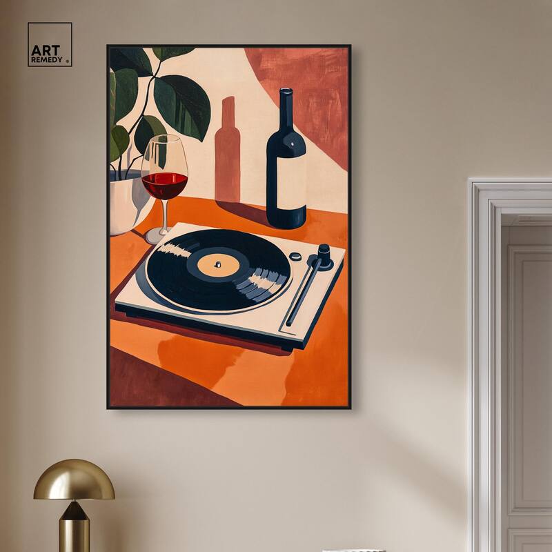 Vinyl and Wine Canvas by Art Remedy