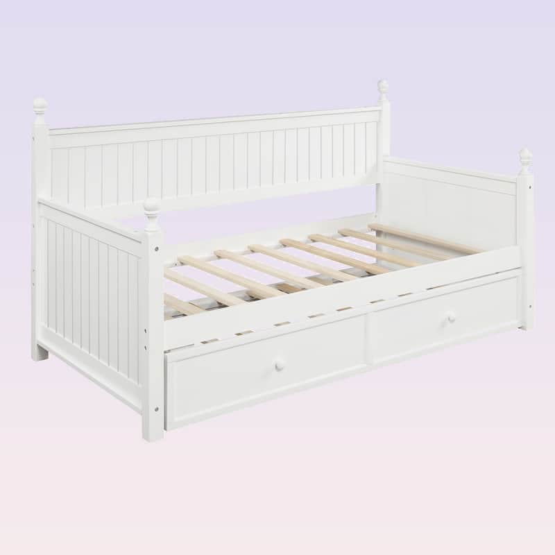 Modern Twin Size Wood Daybed with Twin Size Trundle