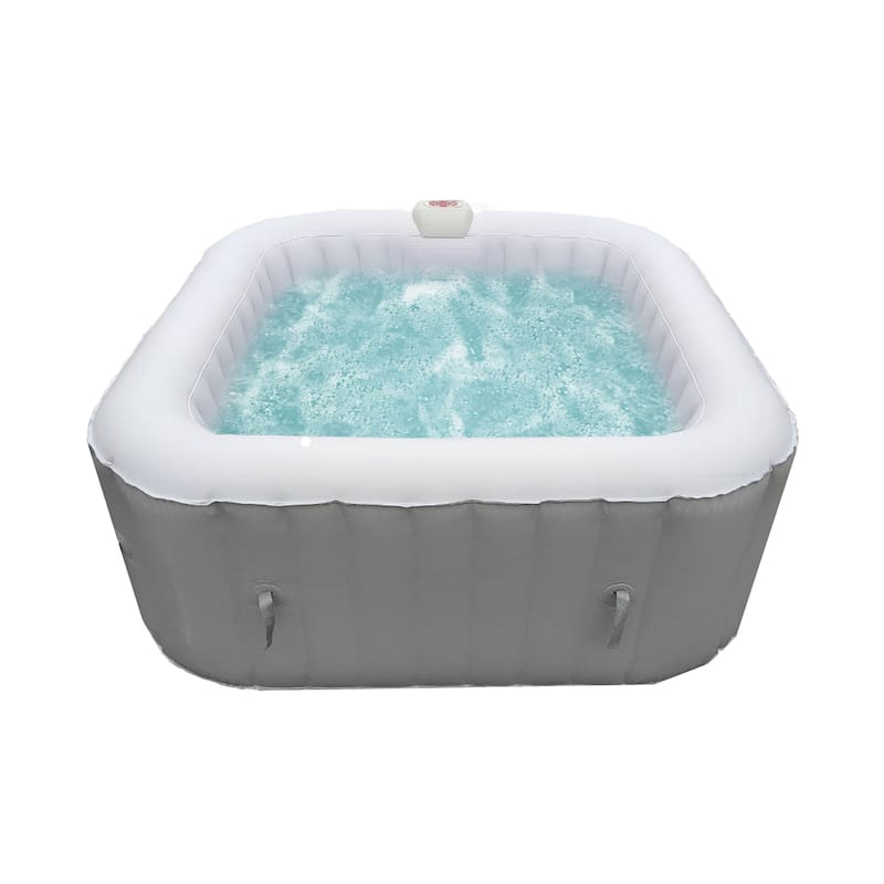 ALEKO Square Inflatable Jetted 4 Person Hot Tub Spa With Cover - Gray
