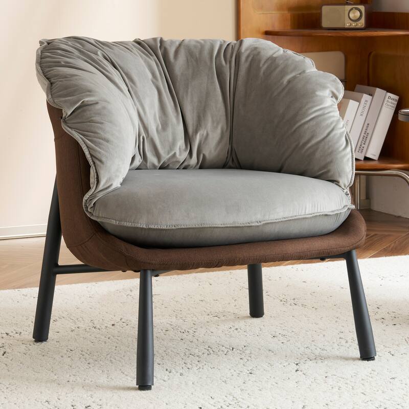 Modern Velvet Accent Chair with Wooden Frame and Black Metal Legs for Living Room or Lounge Seating - 27.4"L x 27"W x 29.1"H