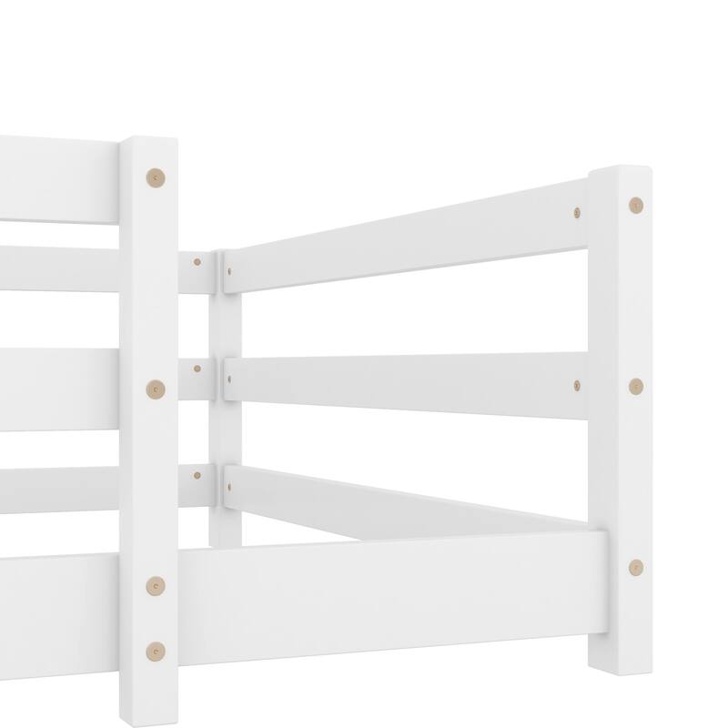 GDF Studio - Helton Montessori Wooden Floor Bed with Fence for Kids