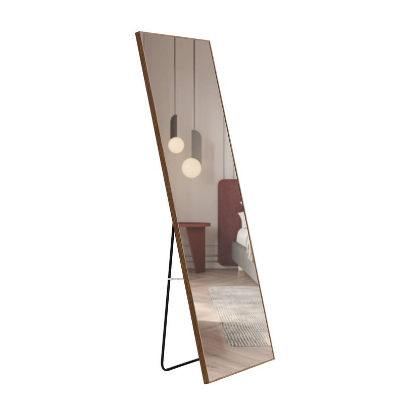 Roomfitters Full Body Mirror with Brown Solid Wood Frame, Floor Standing Decorative Mirror for Dressing Room