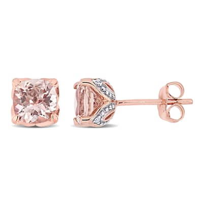 Miadora 10k Rose Gold Cushion-cut Morganite & Diamond Accent Solitaire Stud Earrings - 6.5mm x 6.5mm x 5.7mm