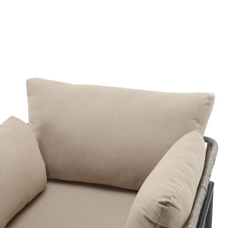 Outdoor Rope Weave Lounge Chair, Modern Patio Accent Armchair with Metal Frame & Cushions for Backyard, Balcony, Living Room
