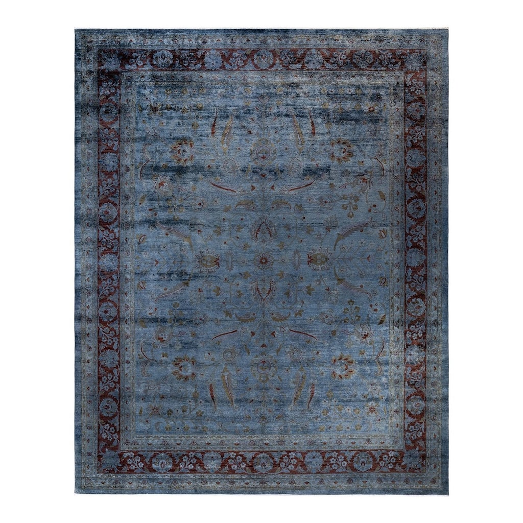 Overton Hand Knotted Wool Vintage Inspired Modern Contemporary Overdyed Gray Area Rug - 11' 10" x 14' 9"