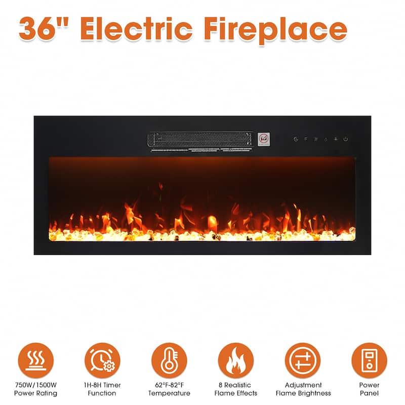 115" Mid-Century Modern Black Electric Fireplace TV Stands for TVs up to 120" with Remote