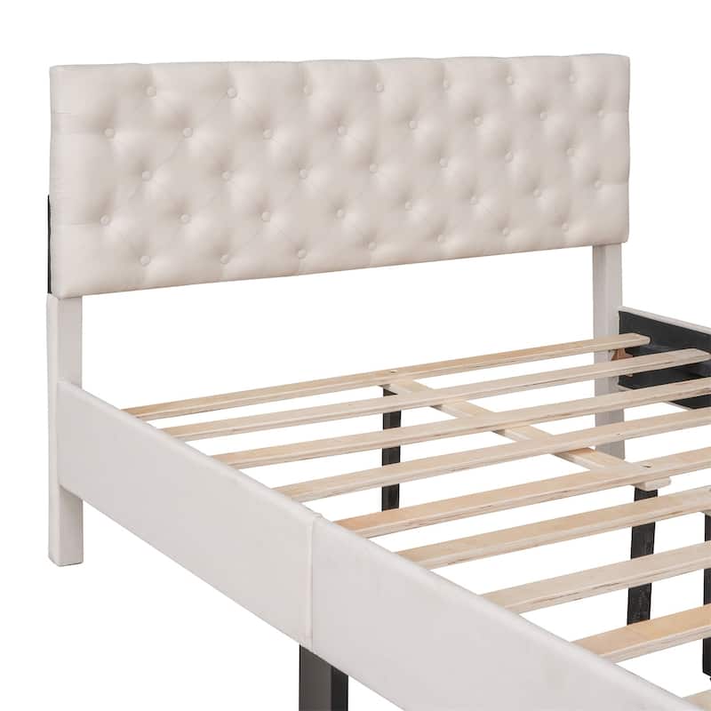 Merax Upholstered Linen Platform Bed, 3 colors