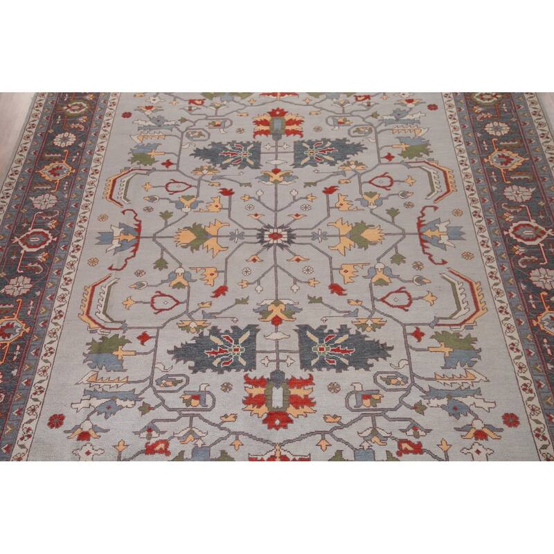 Gray Oushak Large Oriental Rug Hand-Knotted Wool Carpet - 11'10"x 14'10"