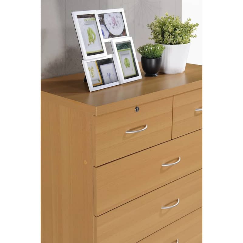 48" Beige and Silver Rectangular 7-Drawer Chest with Locks