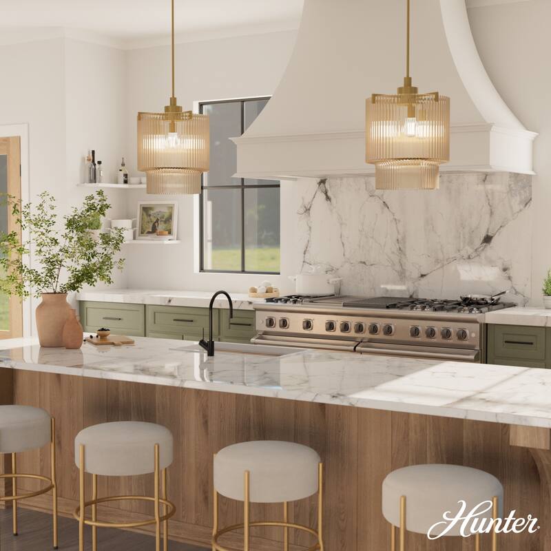 Hunter + Jasmine Roth Ontario Ribbed Glass Pendant Chandelier - Foyer, Dining Room, Kitchen Table or Island - Transitional, Glam