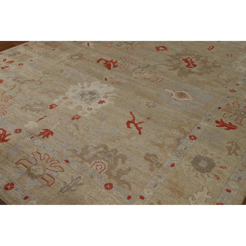 Floral Oushak Turkish Area Rug Hand-Knotted Vegetable Dye Wool Carpet - 8'4" x 9'9"