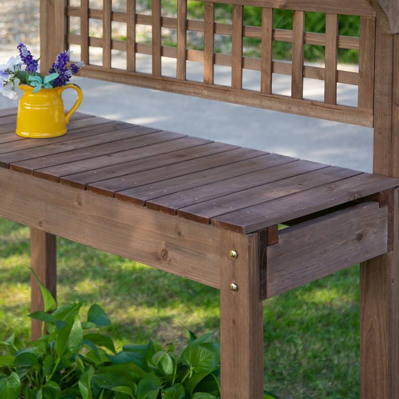 Outsunny 39'' x 18'' x 55'' Wood Garden Potting Work Table with Hidden Storage, Sink Basin, & Below Clapboard