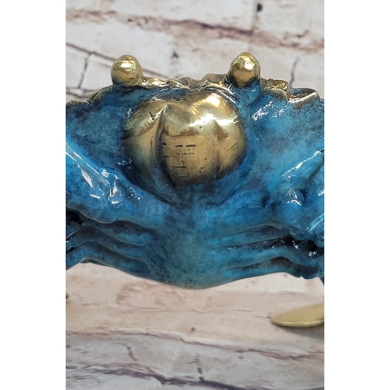 Colorful Patina Glazed Bronze Metal Crab Sculpture Figurine Statue Marine Art 6 Inches X 12 Inches