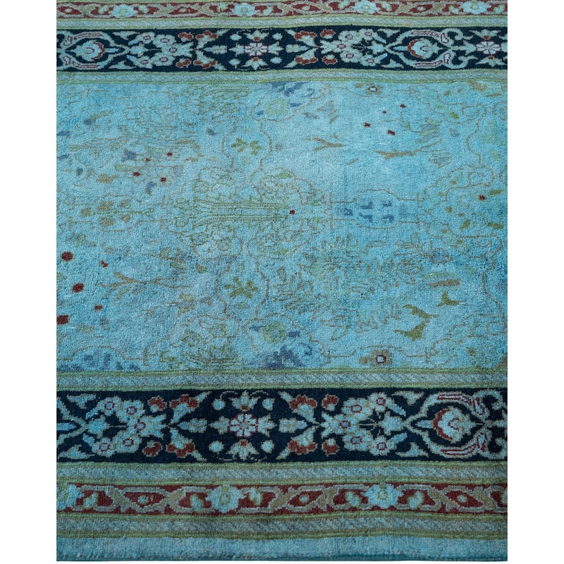 Overton Hand Knotted Wool Vintage Inspired Modern Contemporary Overdyed Blue Runner Rug - 2' 6" x 18' 1"