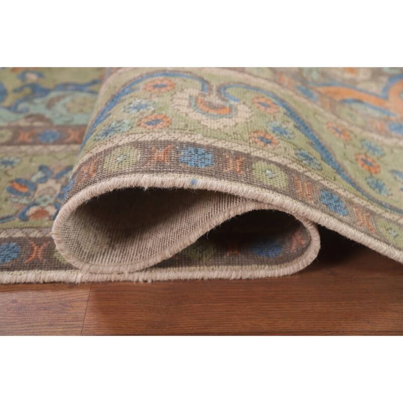 Hand Knotted Oriental 100% Wool Carpet Traditional Medallion Green Tabriz Area Rug - 9' 5'' X 6' 7''