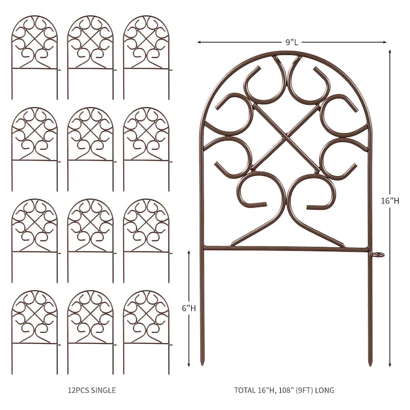 Scrollwork Wrought Iron Edging with Ground Stakes and Gunmetal Finish