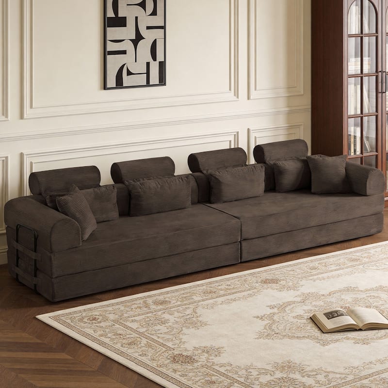 106.3" L-Shaped Corduroy Sectional Sofa with Pillows, No Assembly Required