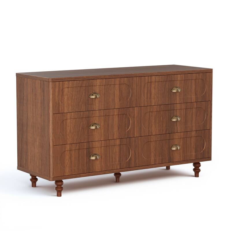 Meyreso Mid-Century Walnut Fluted Dresser with 6 or 8 Drawers