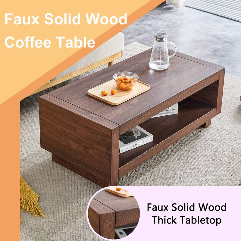 Modern Natural Wood-colored Rectangular Coffee Table for Living Room