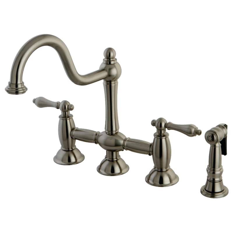 Restoration Bridge Kitchen Faucet with Brass Sprayer - Brushed Nickel
