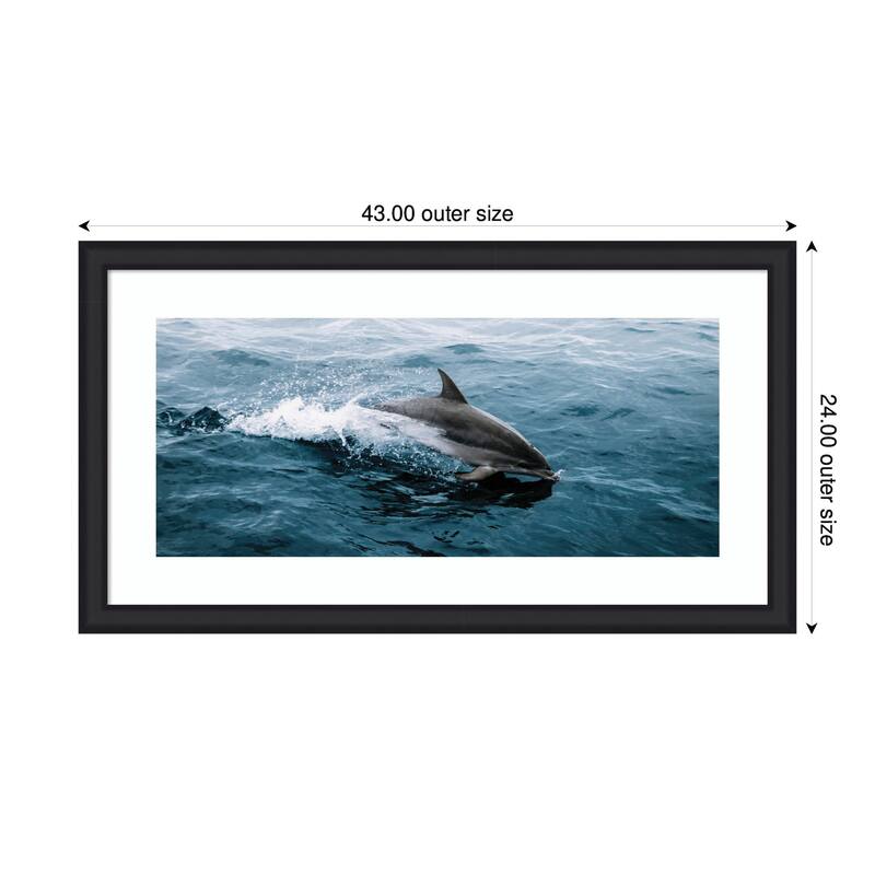 Kate and Laurel Framed Art Dolphin Skipping along in the Ocean Panel by Michael Schauer