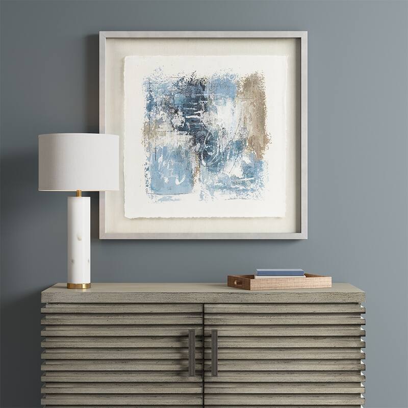 Hand Painted Abstract Framed Glass and Matted Wall Art - Blue