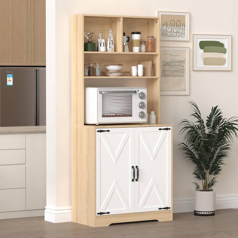 Kitchen Pantry Storage Cabinet with Doors and Shelves, 3-Tier Freestanding Larder Cupboard for Kitchen Organization
