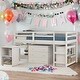 preview thumbnail 1 of 27, Contemporary Low Study Twin Loft Bed with Cabinet and Rolling Portable Desk, Solid Construction & Versatility Galore White