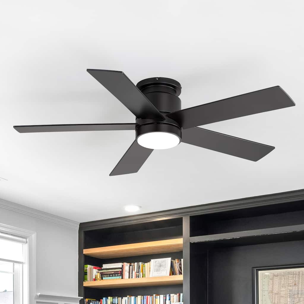 42"/52" Flush Mount Ceiling Fan with LED Light, Remote Control, Reversible DC Motor, Low Profile Flush Mount Fan, Black Finish