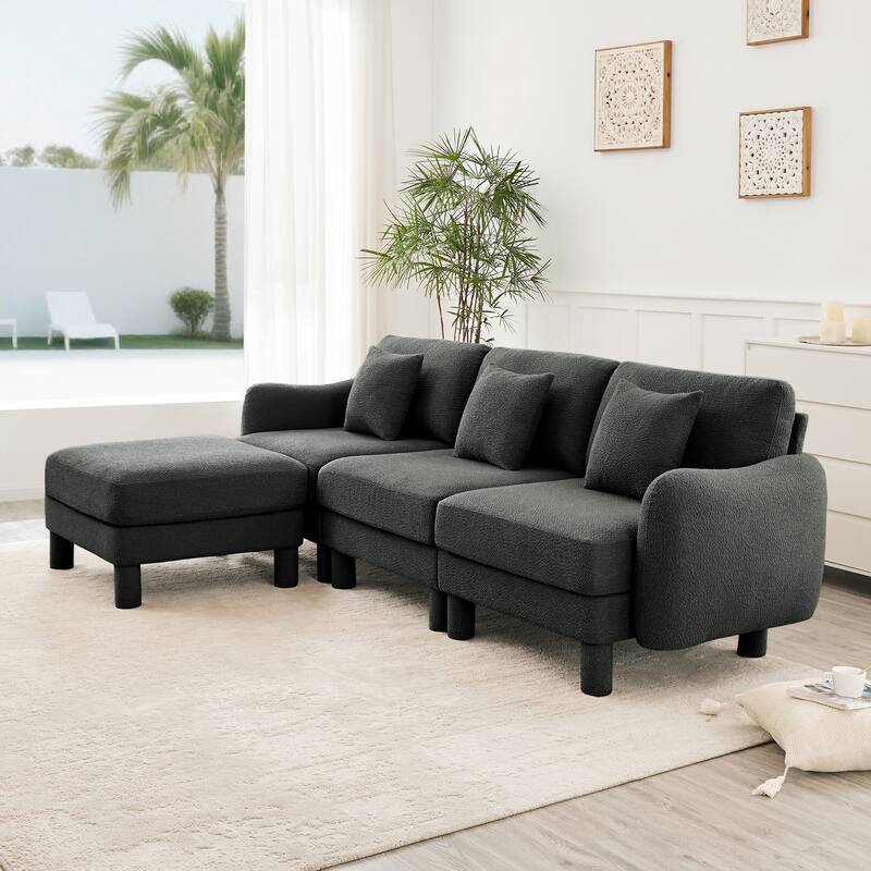 109.4" 3-Seater Modern Upholstered Sofa Couch, Deep-Seat Sectional Sofa with Shell-Shaped Armrests, Leisure Sofa for Living Room