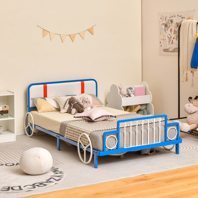 Twin Platform Bed for Kids with Metal Car-Shaped Frame