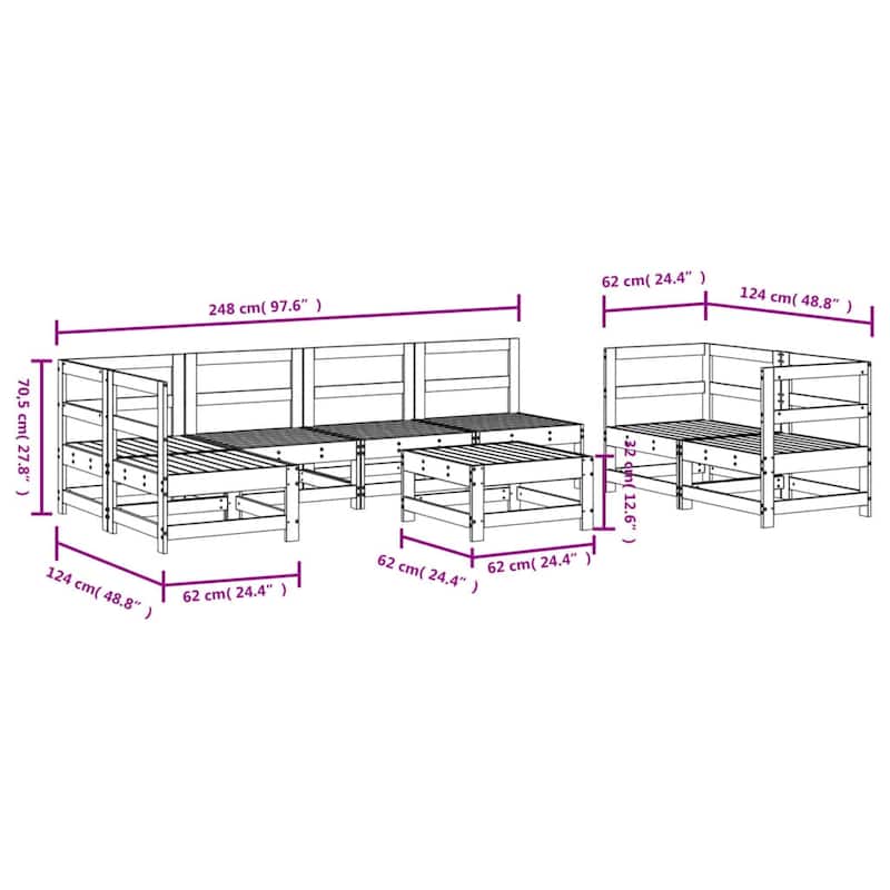 vidaXL Garden Lounge Set Natural Pine Solid pine wood, Plywood Large - 24.4 x 24.4 x 27.8